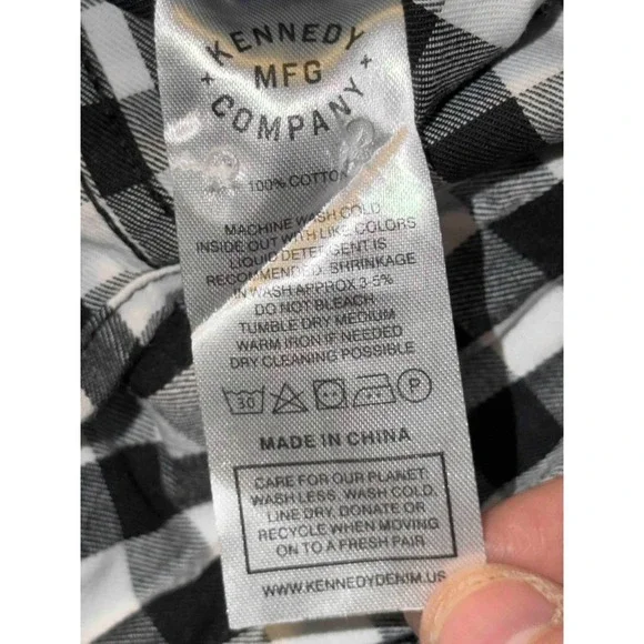 Kennedy Mfg Co Black White Gingham Check Plaid Long Sleeve Button Up Shirt Men M - Picture 7 of 9